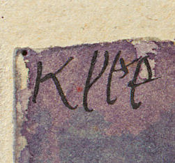 Detail 1: Artist’s signature at the upper-left painted edge in Red and White Domes